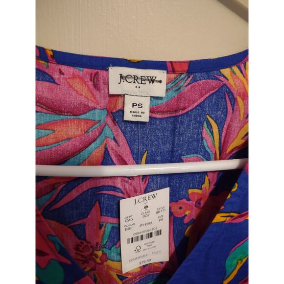 J. Crew Factory Tropical Print Ruffle Blouse SP Boxy Lightweight Vacation Casual - Picture 2 of 6